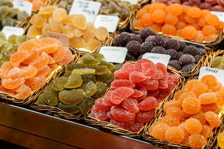 dried fruits at Mercat de Sant Josep de La boqueria Market in Barcelonaの写真素材