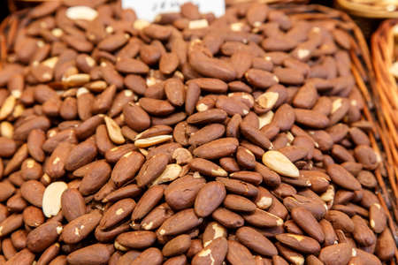 Background from fresh dry peeled almond nutsの写真素材