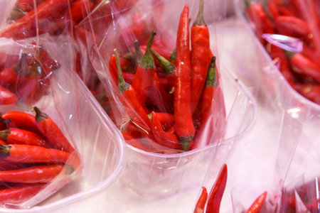 red chili in plastic boxの写真素材