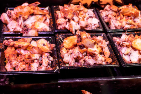 Pulpo a la gallega, typical spanish dish at the boqueria market in Barcelona