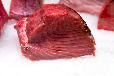 Fresh tuna fish in marketの写真素材