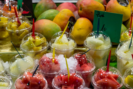 fruit market place from La Boqueria market, Barcelona, Spain.の写真素材