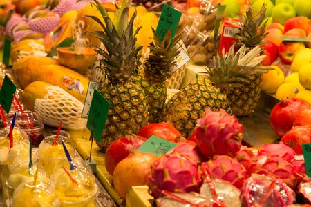 fruit market place from La Boqueria market, Barcelona, Spain.の写真素材