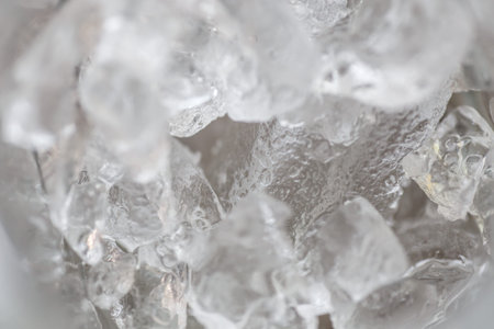 ice on glass, detailed photography from inside