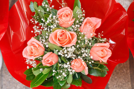 Flowers outside of flower shop in Las Ramblas Street, Barcelonaの写真素材