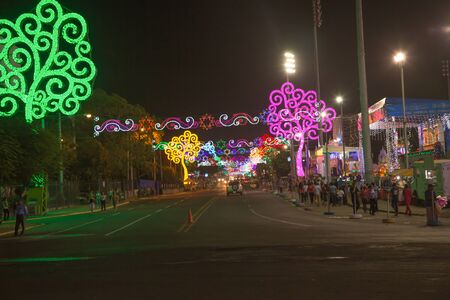 Managua, Nicaragua - December 22, 2015: Avenida Bolivar view at night with life's treesのeditorial素材