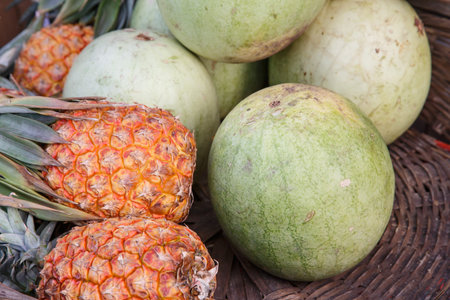 fresh pineapple with watermelon group from marketの写真素材