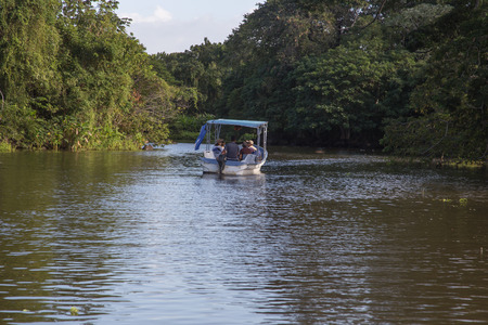 Granada, Nicaragua - December 23, 2015: Tourtist group on boat visiting the islands of granadaのeditorial素材