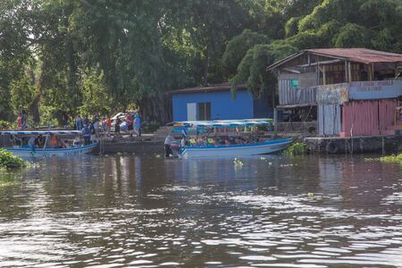 Granada, Nicaragua - December 23, 2015: Tourtist group on boat visiting the islands of granadaのeditorial素材