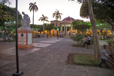 Granada, Nicaragua - February 18, 2016:  Central park view with tourists during international festival of poesy in Granada.のeditorial素材