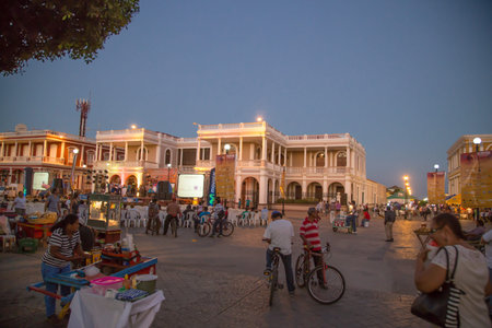 Granada, Nicaragua - February 18, 2016:  Central park view with tourists during international festival of poesy in Granada.のeditorial素材