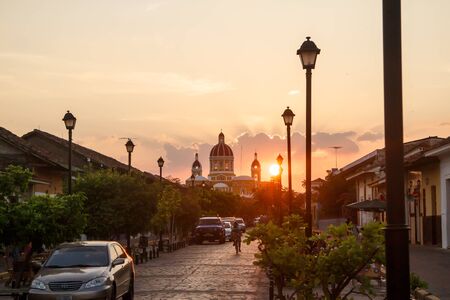 Granada, Nicaragua - March 21, 2016:  La Calzada street view at afternoon. Travel imagery for Nicaraguaのeditorial素材