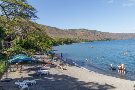 Masaya, Nicaragua â March 12, 2016: Apoyo Lagoon view with people on recreation in sunny day on summer.のeditorial素材
