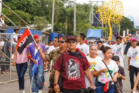 Managua, Nicaragua â July 19, 2016: People on street commemorating the 37th anniversary of victory of sandinist revolutionのeditorial素材