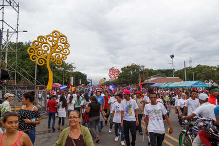 Managua, Nicaragua â July 19, 2016: People on street commemorating the 37th anniversary of victory of sandinist revolutionのeditorial素材