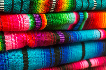 colorful blankets or fabrics on market