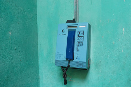 CIENFUEGOS, CUBA - DECEMBER 31, 2016: Public telephone from ETECSA.