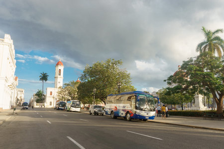 CIENFUEGOS, CUBA - DECEMBER 31, 2016: Around the central parkのeditorial素材