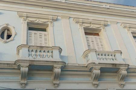 CIENFUEGOS, CUBA - DECEMBER 31, 2016: Detail of beautiful colonial house facade