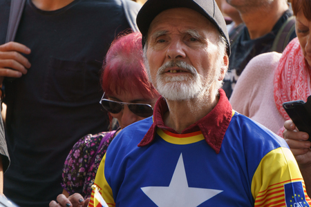 Barcelona, Catalonia, Spain, September 21, 2017: people on rally support for independence of Catalunya during the protest in front the Tribunal Superior de Justicia de Catalunya by spanish goverment response.のeditorial素材