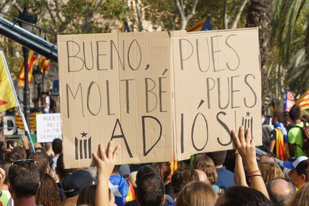 Barcelona, Catalonia, Spain, September 21, 2017: people on rally support for independence of Catalunya during the protest in front the Tribunal Superior de Justicia de Catalunya by spanish goverment response.のeditorial素材