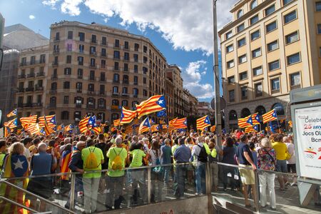 Barcelona, Catalonia, Spain, September 11, 2017: Rally support for independence of Catalunya during the national dayのeditorial素材