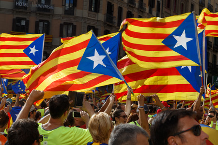 Barcelona, Catalonia, Spain, September 11, 2017: Rally support for independence of Catalunya during the national dayのeditorial素材
