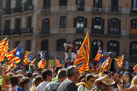 Barcelona, Catalonia, Spain, September 11, 2017: Rally support for independence of Catalunya during...