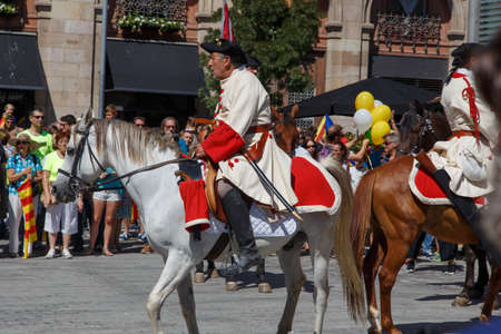 Barcelona, Catalonia, Spain, September 11, 2017: historic cultural demostration from Catalonia during Rally support for independence of Catalunya during the national dayのeditorial素材