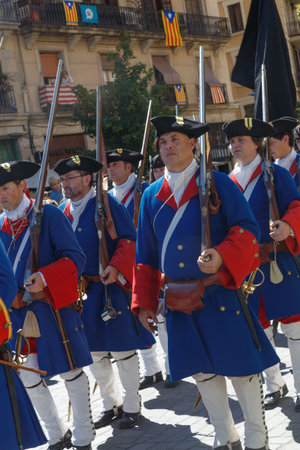 Barcelona, Catalonia, Spain, September 11, 2017: historic cultural demostration from Catalonia...
