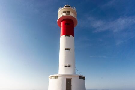 Close up of "Far del Fangar" lighthouse. Into Natural Park of Delta de l'ebre, Tarragona, Catalonia.の写真素材