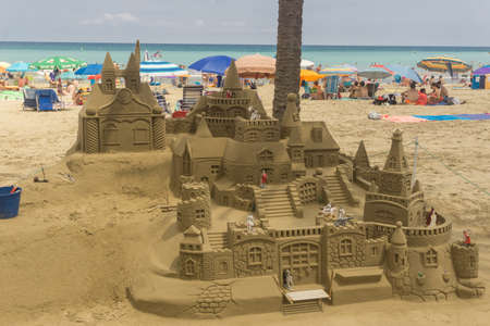 Peñiscola, Spain, August 19, 2017: General view from touristic beach. Peñiscola it's one important touristic place in Spain.のeditorial素材