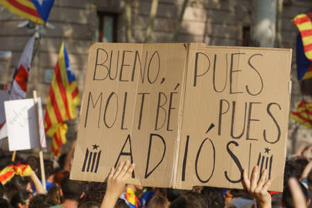 Barcelona, Catalonia, Spain, September 21, 2017: Riots of catalan people protesting for  spanish government decision about referendum of independence of catalunyaのeditorial素材