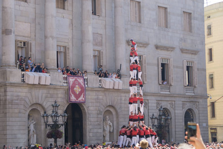 Barcelona, Catalonia, September 24, 2017: Castellers in Barcelona during the celebration of La Merce...