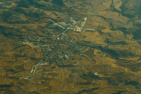 Aerial landscape relief view from airplane