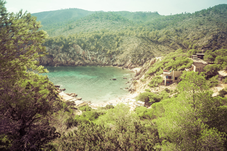 Island scenery, seascape Ibiza Spain, beautiful panorama of Mediterranean Sea coastlineのeditorial素材