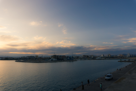 Vinaros, Spain, September 03, 2017:  Vinaros view from port in sunset. Vinaroz is  an mediterranean sea townのeditorial素材