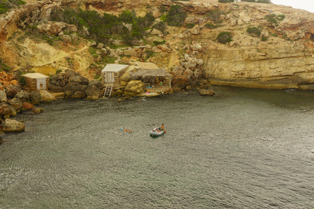 Ibiza, EspaÃ±a - 28 August, 2017: View of the Dalt Vila (Upper Town) of Eivissa (Ibiza Town) with its cathedral, marina and sailing boatsのeditorial素材