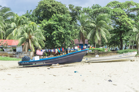 Corn Island, Nicaragua â August 17, 2016: beach view with people around. General travel imageryのeditorial素材