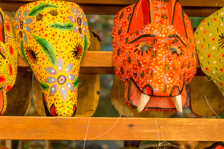 handmade masks from Nicaragua on sell at artisan marketplaceの写真素材