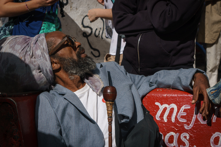 La Havana, Cuba, January 08, 2017: afrocaribbean and rasta street culture in Callejon de Hamel in La Havana. There is a famous street by rasta and black culture in La Havanaのeditorial素材