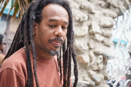 La Havana, Cuba, January 08, 2017: black afro cuban man, street portrait, editorial captionのeditorial素材