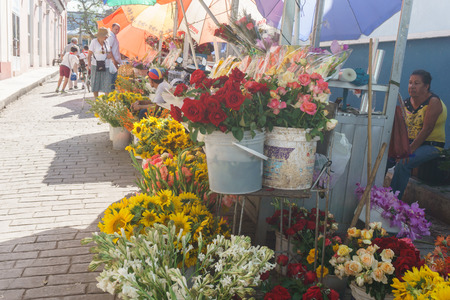 Santa Clara, Cuba, January 5, 2017: selling flowers on street near the central park in Santa Clara, Cuba.のeditorial素材