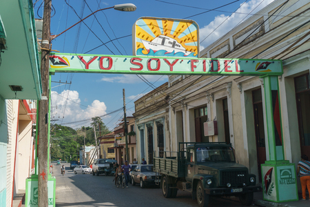 Santa Clara, Cuba, January 5, 2017: Political banner on street in Santa Clara, Cuba.のeditorial素材