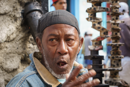 La Havana, Cuba, January 08, 2017: black afro cuban man, street portrait, editorial captionのeditorial素材