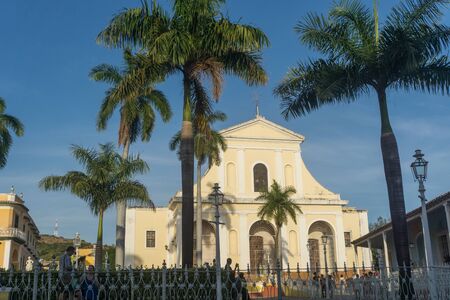 Trinidad, Cuba, January 3, 2017:  central park view with tourists around the major houseの写真素材