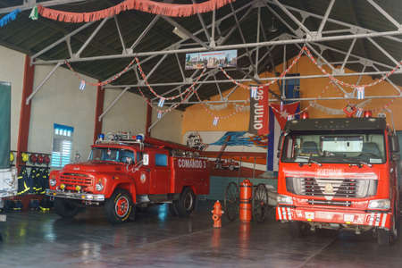 Santa Clara, Cuba, January 4, 2017: fire department station with trucks from Santa clara, cubaのeditorial素材