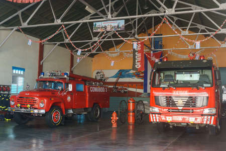 Santa Clara, Cuba, January 4, 2017: fire department station with trucks from Santa clara, cubaのeditorial素材