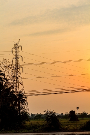 high voltage post with sky in thailandの写真素材