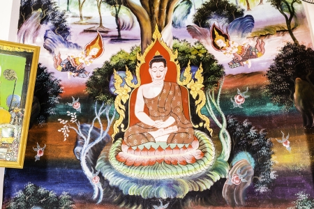 tradition Thai painting on Wat hongtong wall at Samutprakan province Thailand   The temple open to the public to watch  And allowed to take photos in the temple のeditorial素材